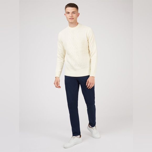 Ben Sherman Men's Ivory Cable Knit Sweater - Picture 5 of 10